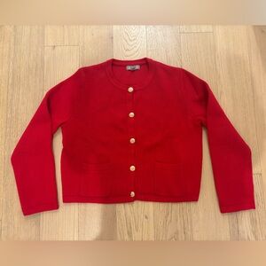 J Crew Red Cardigan with Gold Buttons